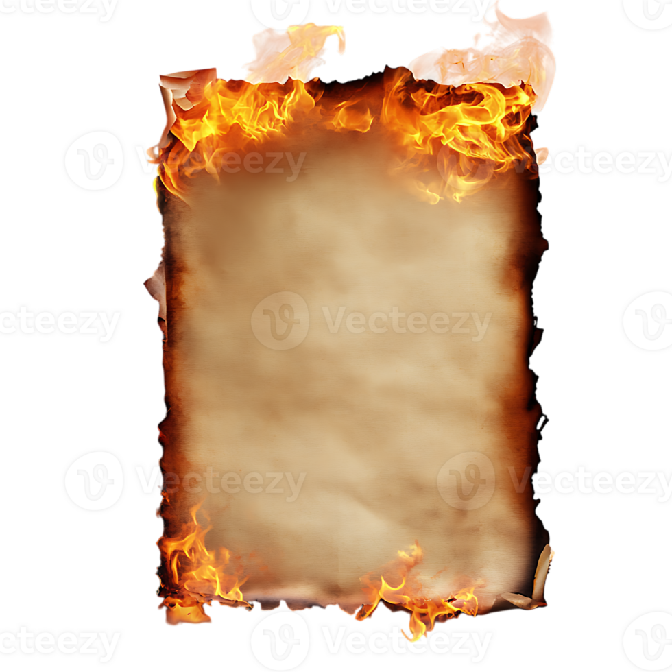 A blank paper with fire on it png