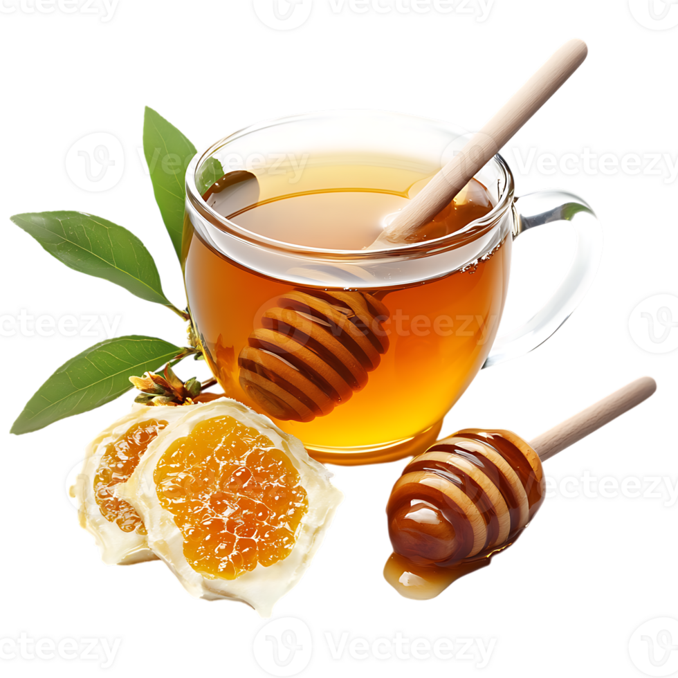 A cup of tea with honey and orange slices png