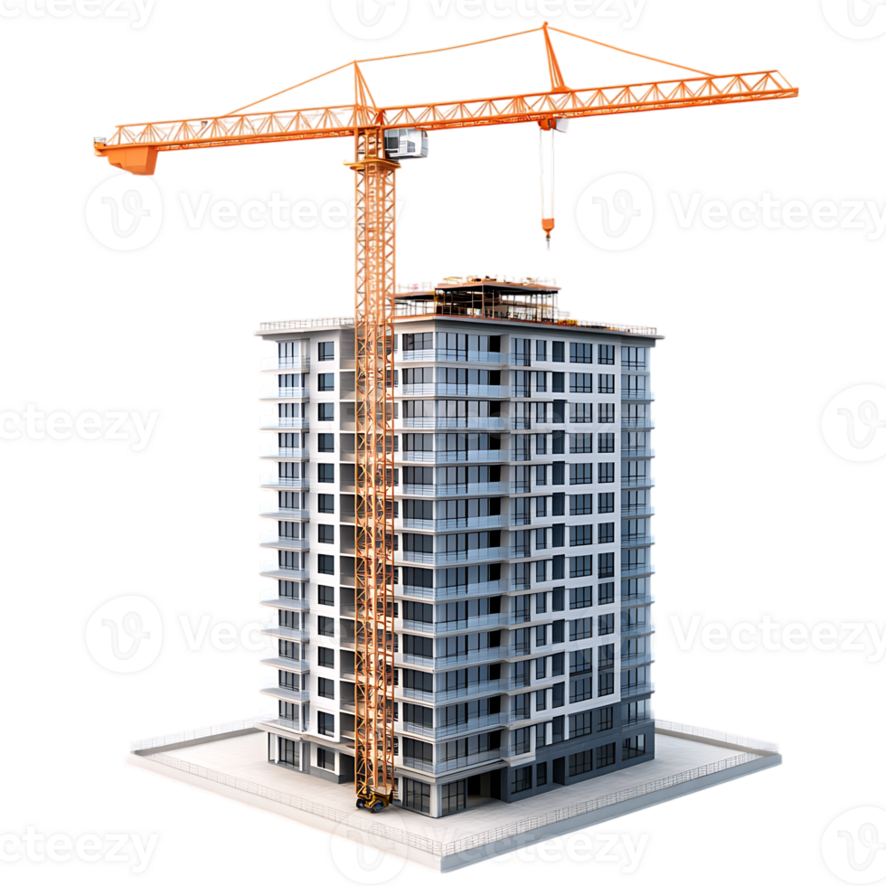 A construction crane is standing on top of a tall building png