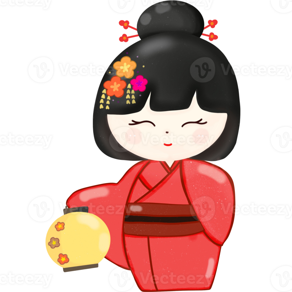 Japanese Wooden Dolls in a row png