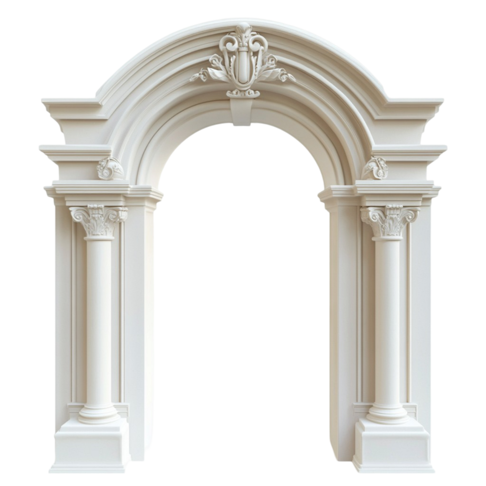 Majestic White Arched Entrance with Ornate Details on Transparent Background png