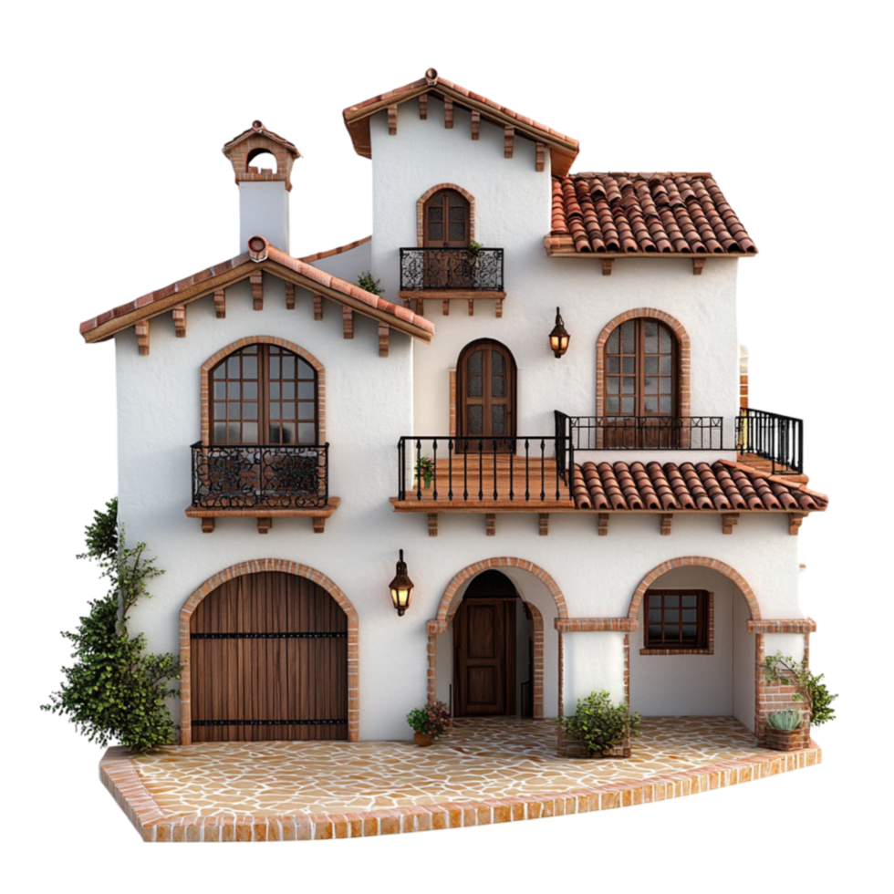 Mediterranean Villa with Balcony on Transparent Background png