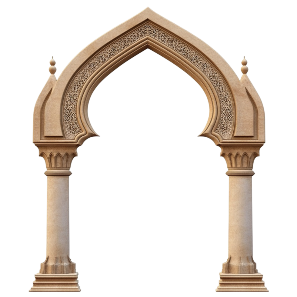 Elegant Beige Gothic Archway with Pillars on Transparent Background png