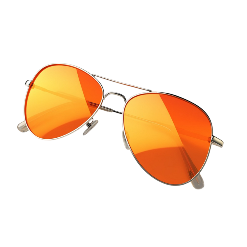Trendy Aviator Sunglasses with Reflective Orange Lenses on Transparent Background png