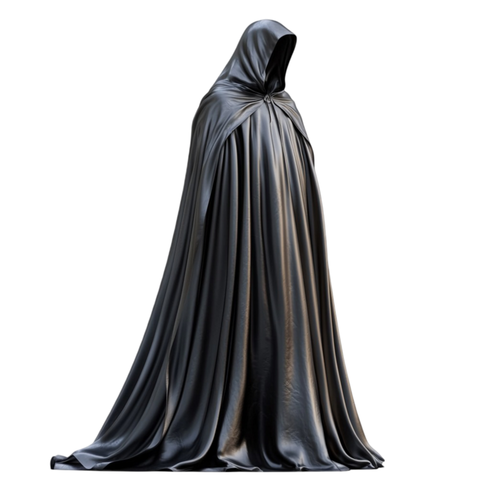Floating Black Cape with Mysterious Draping on Transparent Background png