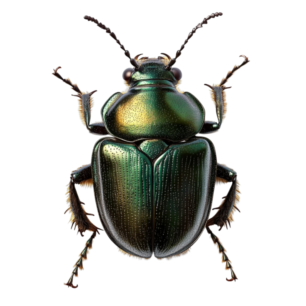 Metallic dark Green and Yellow Beetle on Transparent Background png