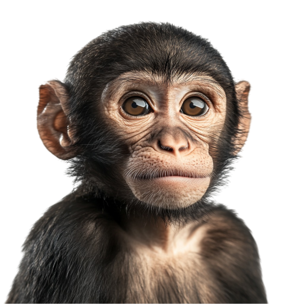 Realistic Monkey Face with Expressive Eyes on Transparent Background png