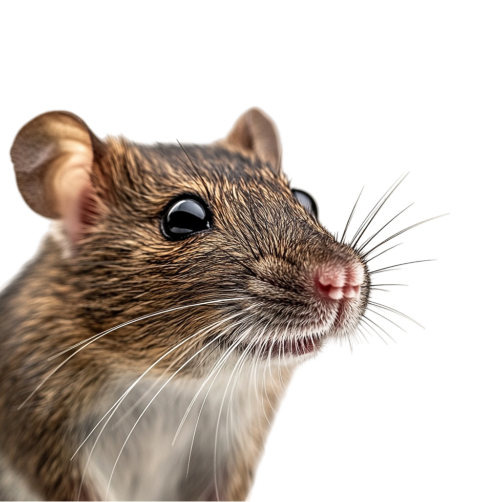 Brown Mouse with Whiskers Looking Alert on Transparent Background png