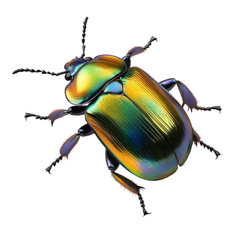Metallic Green and Yellow Beetle on Transparent Background png