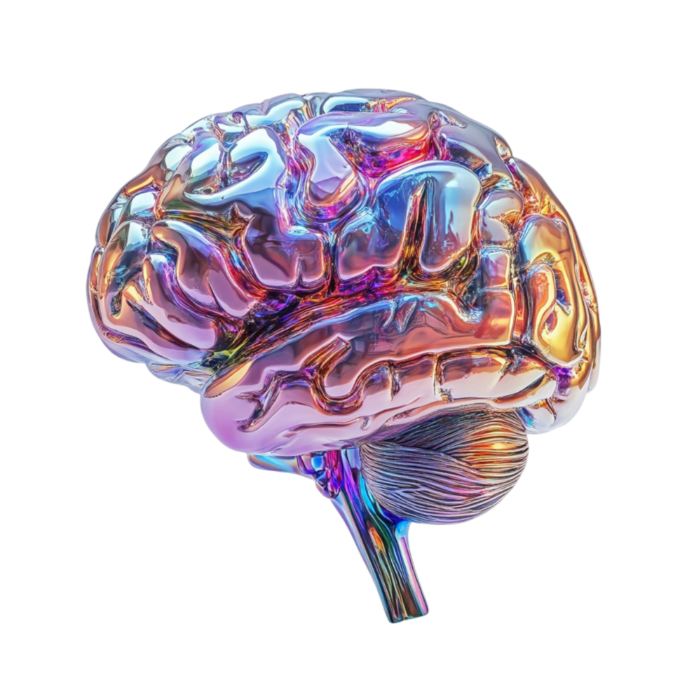 Vibrant Abstract Brain with Neural Patterns on Transparent Background png