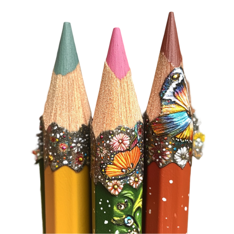 Artistic Pencils with Decorative Tips on Transparent Background png