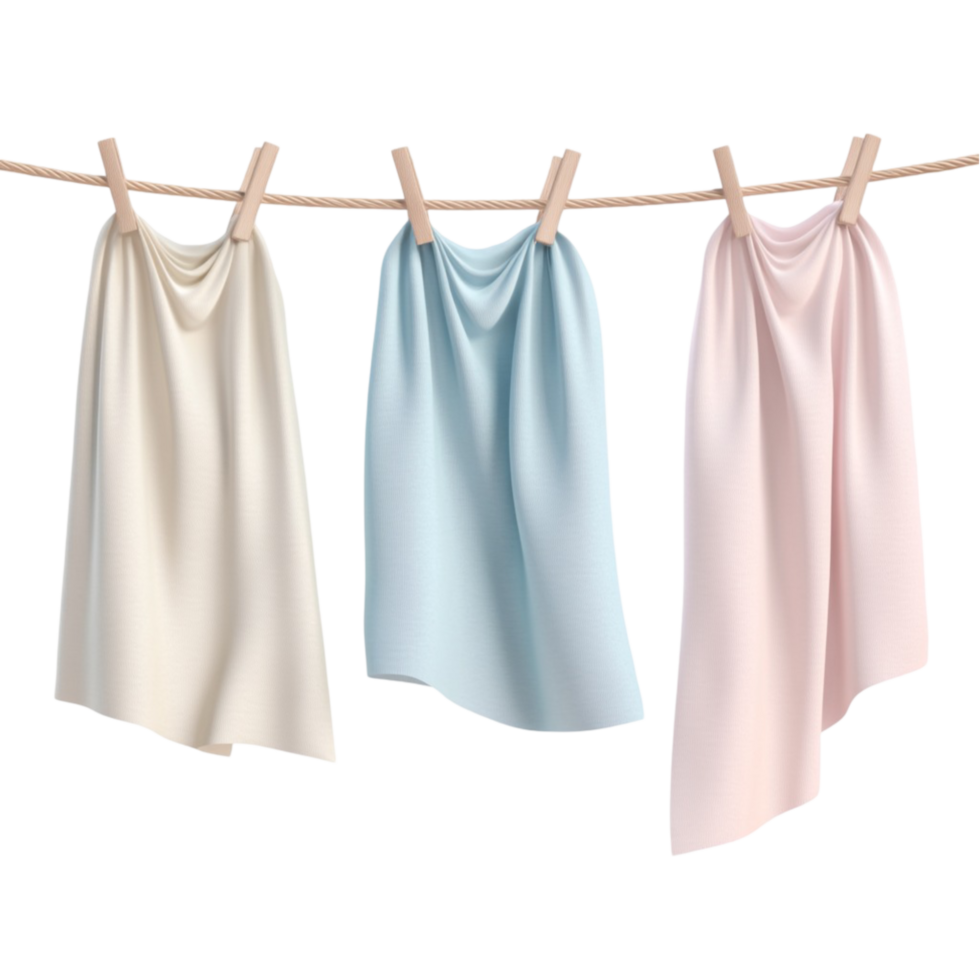 Pastel-Colored Towels Hanging on a Clothesline on Transparent Background png