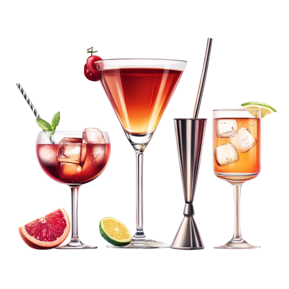 Red Wine Glasses with Garnish on Transparent Background png