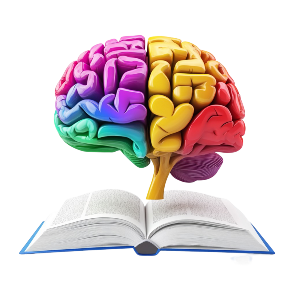 Colorful Brain in an Open Book on Transparent Background png