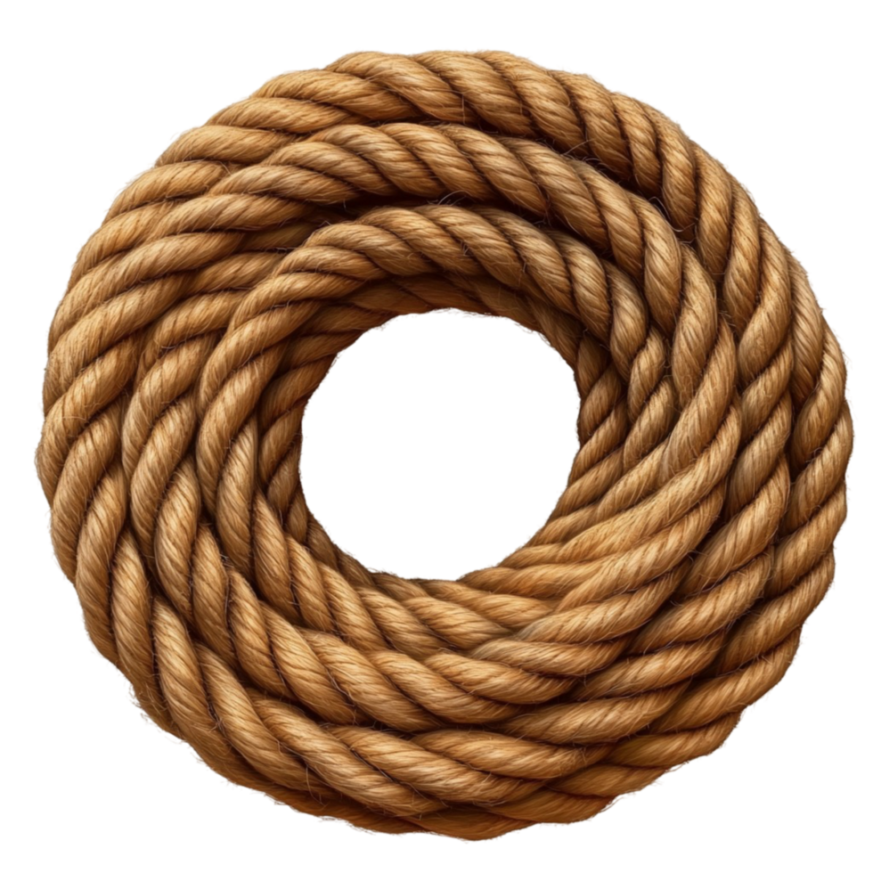 Thick Brown Rope Coil on Transparent Background png