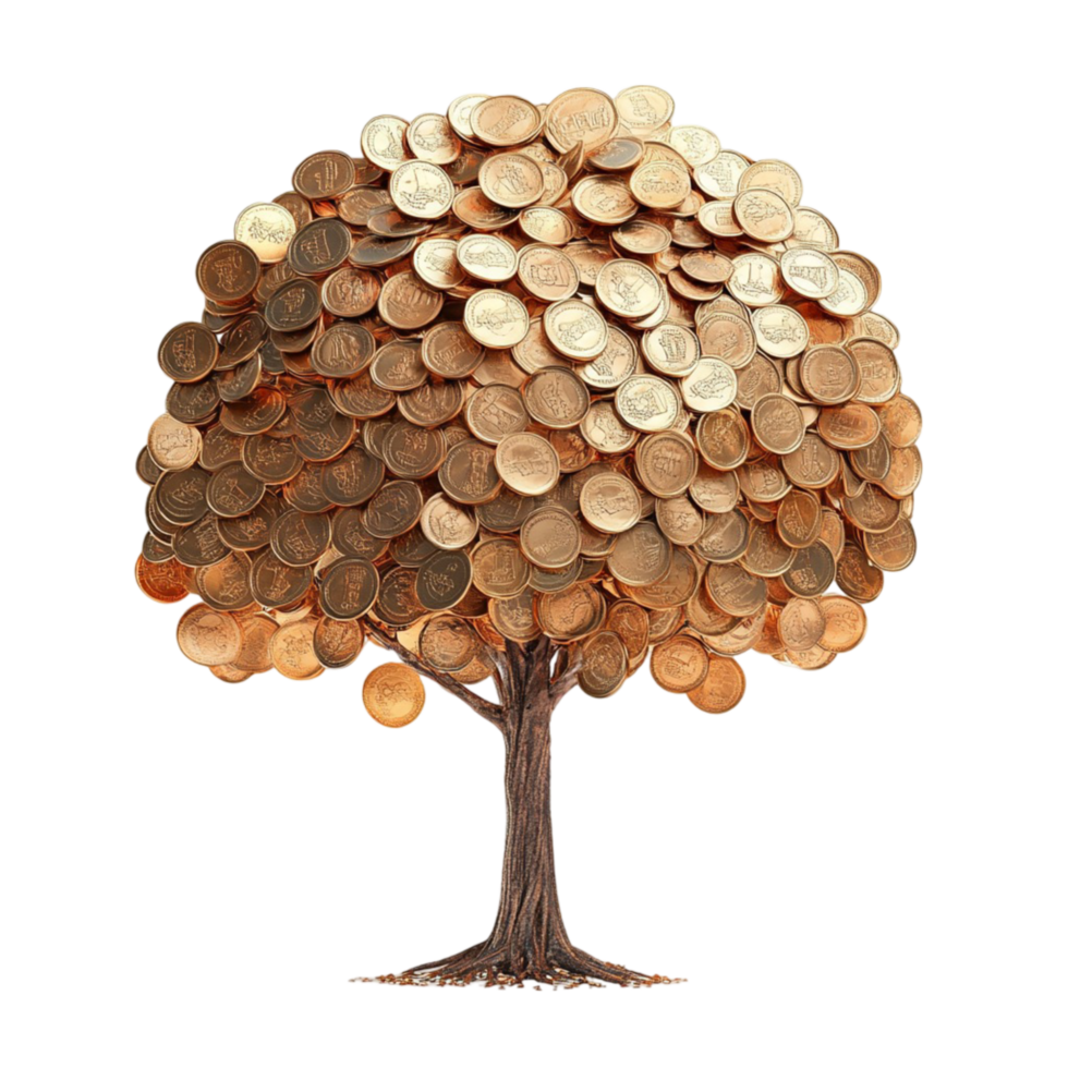 Golden Money Tree with Coins on Transparent Background png