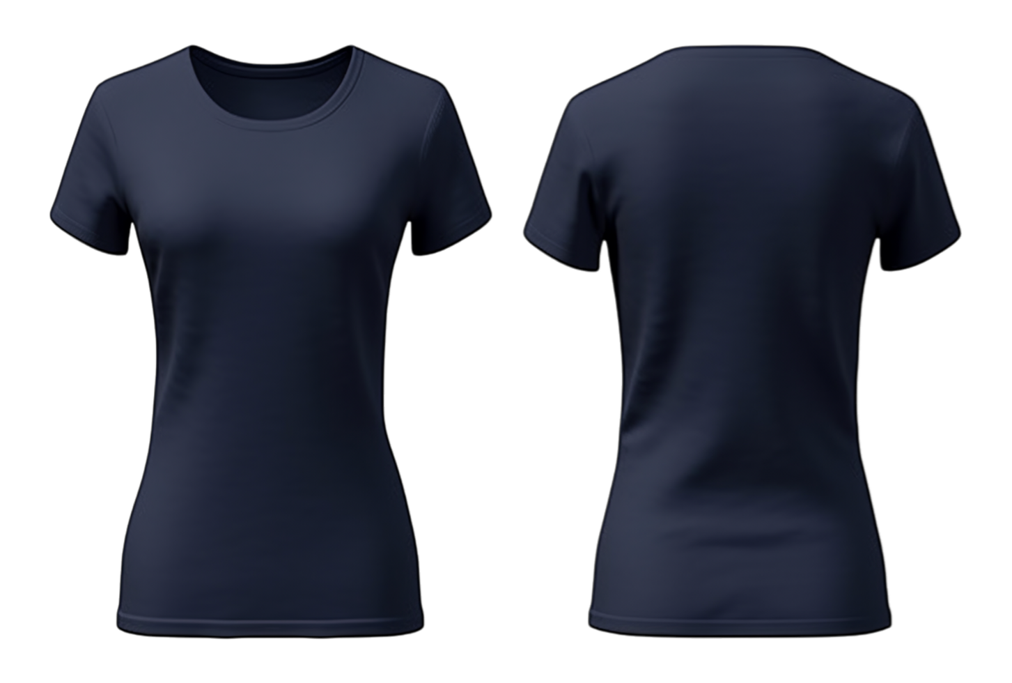 plain navy blue women's t-shirt mockup template, front and back view png