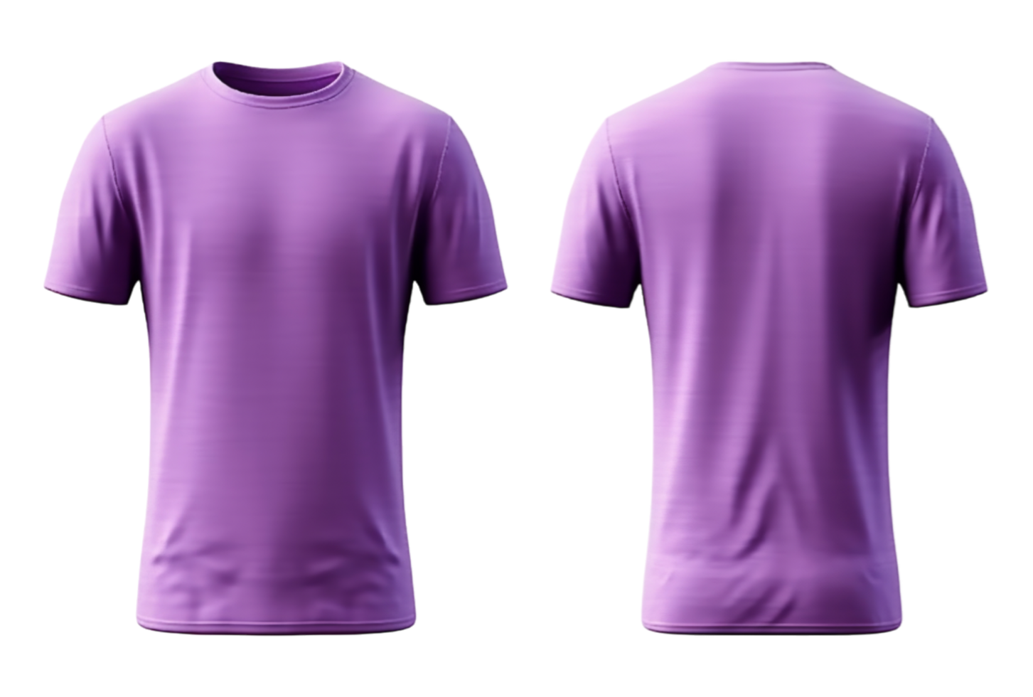 Plain purple t-shirt mockup design. Front and back view, isolated on transparent background png