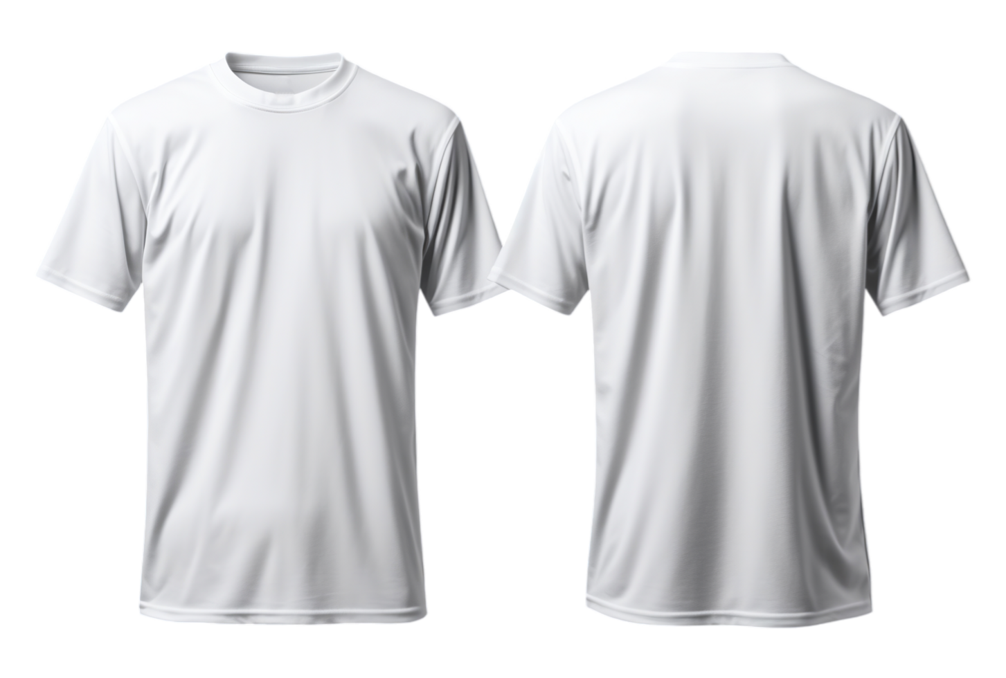 Plain white t-shirt mockup design. Front and back view, isolated on transparent background png
