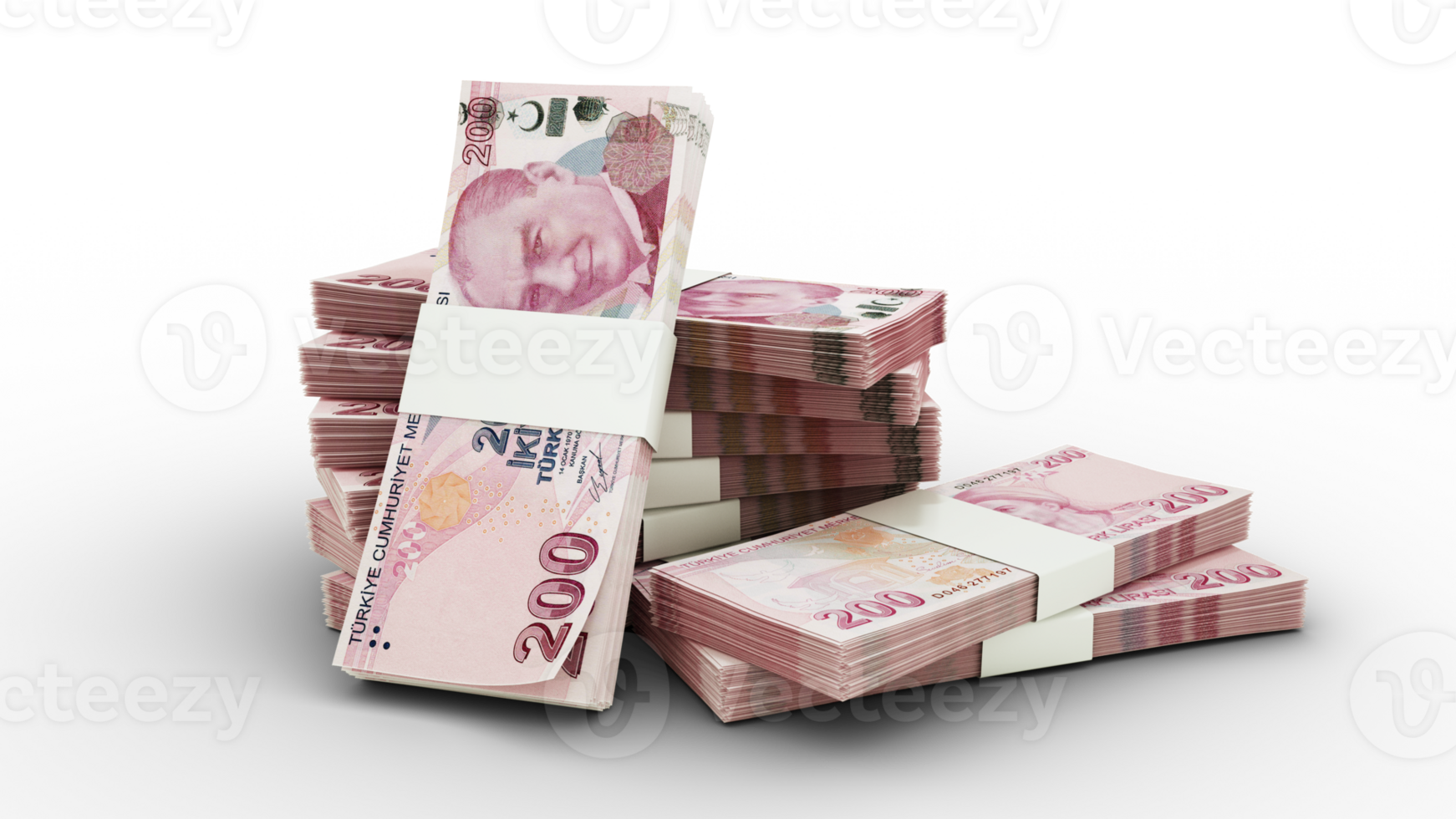 3d rendering of Stacks of 200 Turkish Lira notes. bundles of 200 Turkish currency notes isolated on transparent background, currency of 200 Turkey png
