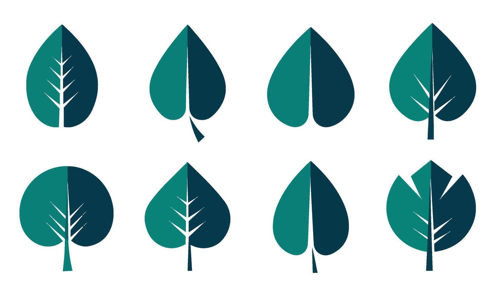 Modern Leaf Icon Pack with Green and Blue Nature Elements vector