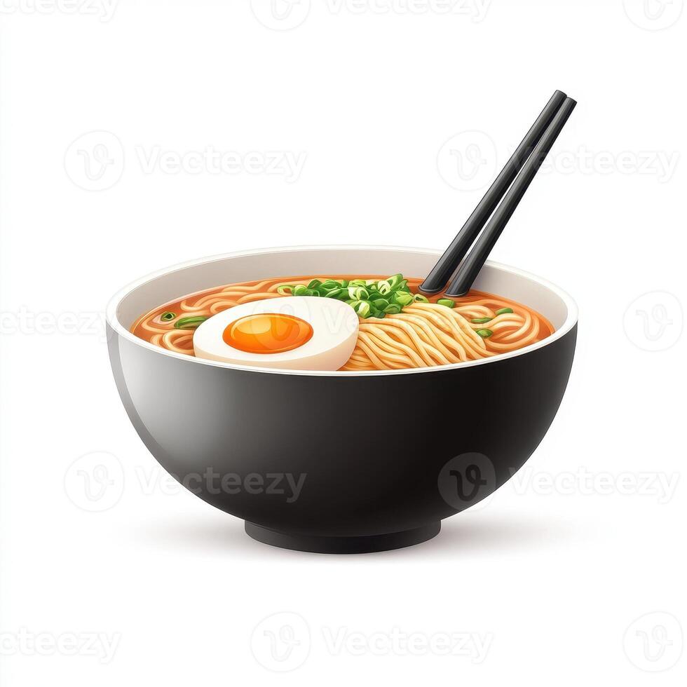 bowl of hot ramen with soft boiled egg, tender noodles, and green onions, perfect for comforting meal photo
