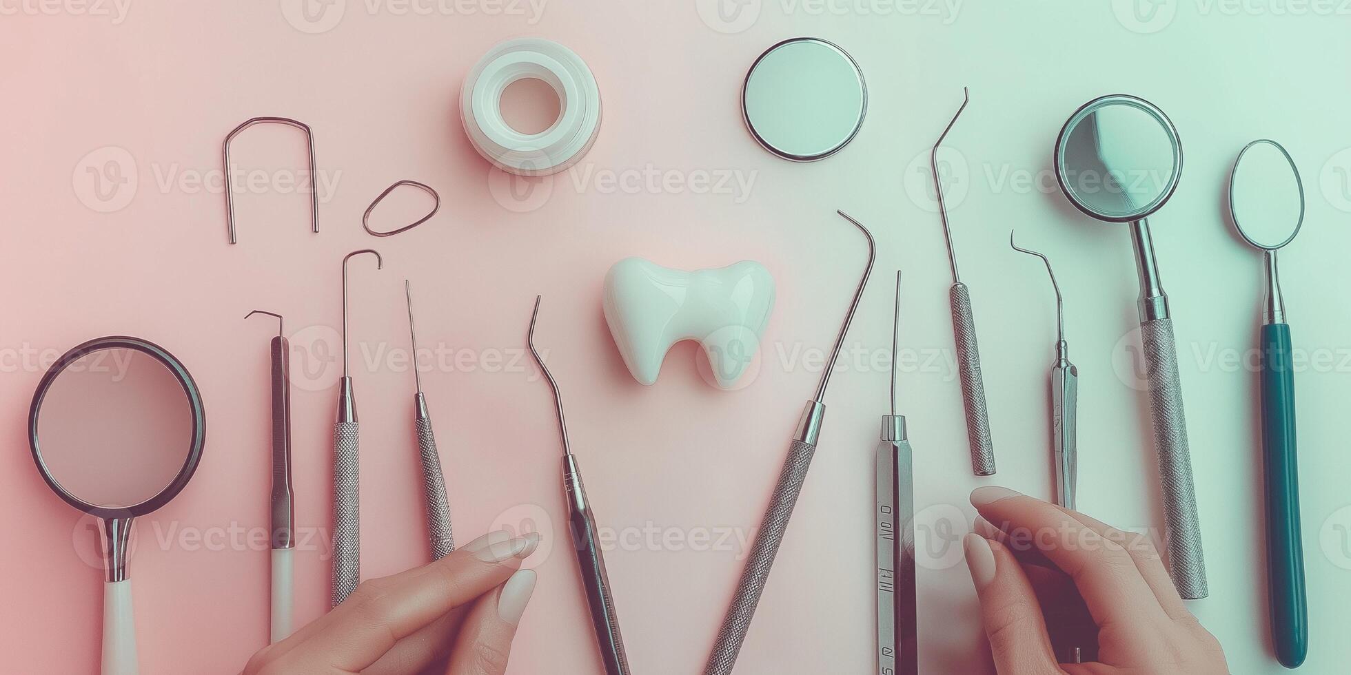 Beautiful teeth enjoy careful attention with expert dental instruments and skilled hands photo