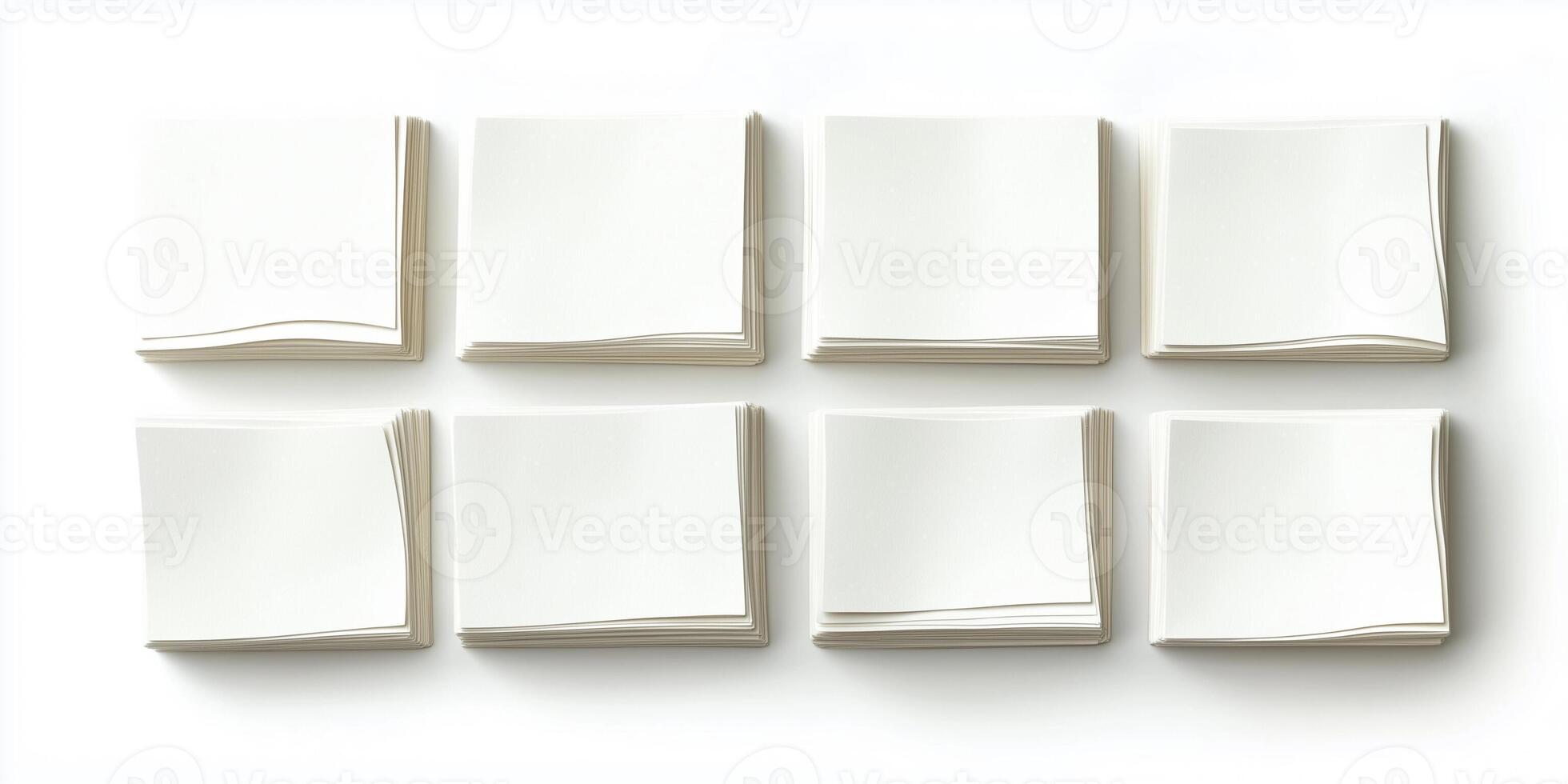 Blank paper cards arranged neatly on a white background for crafting or note-taking photo