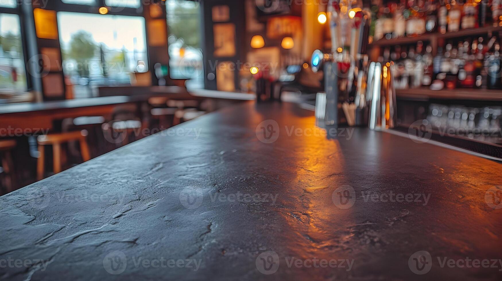 Empty dark bar counter in a pub. photo
