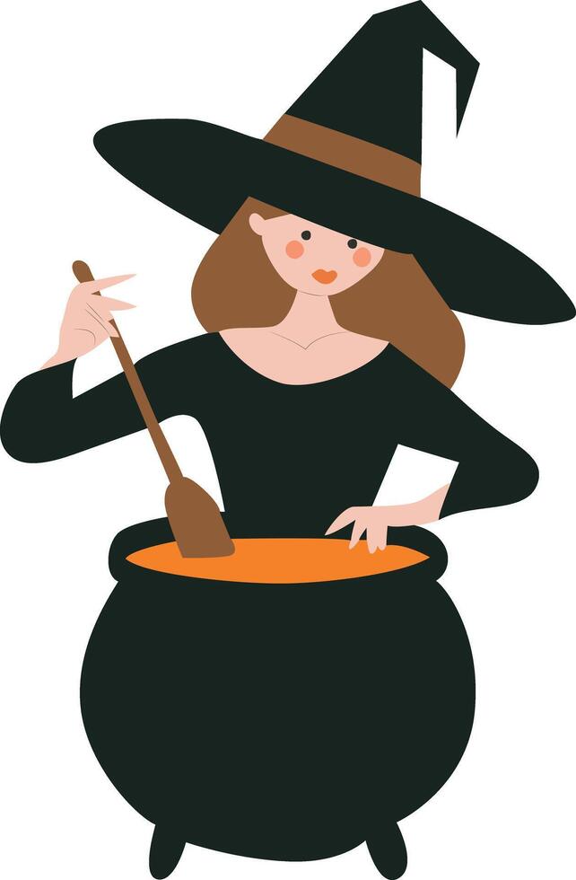Witch Brewing Potion Halloween Cauldron vector