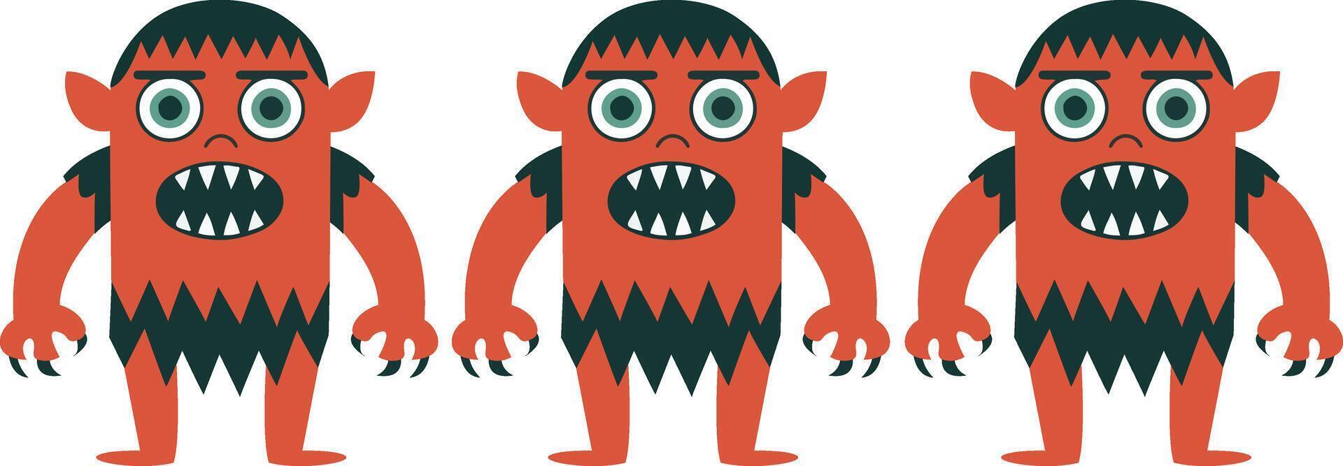 Three Angry Red Cartoon Monsters vector