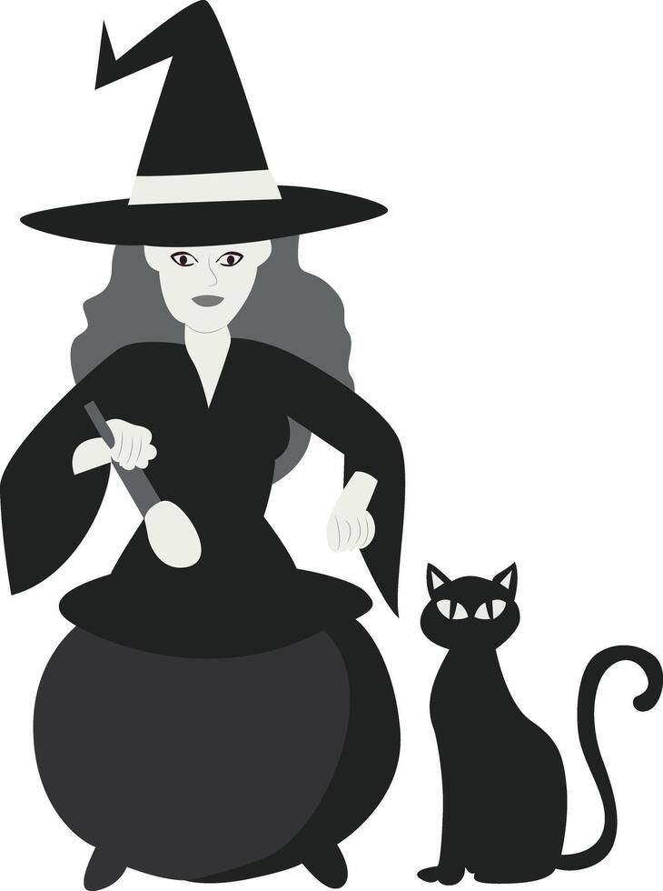 Halloween Witch Brewing Potion Cat vector