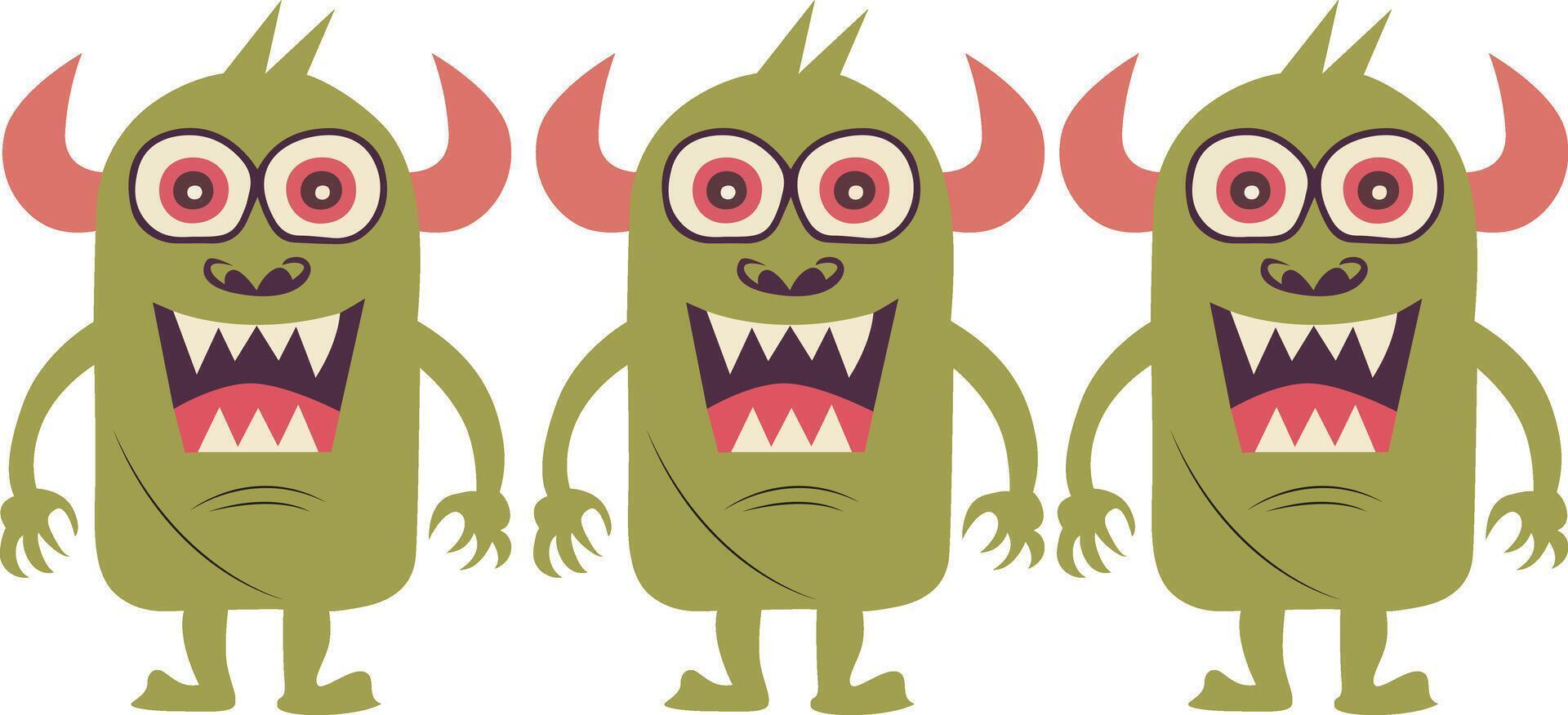 Three Green Monsters Cartoon Illustration vector