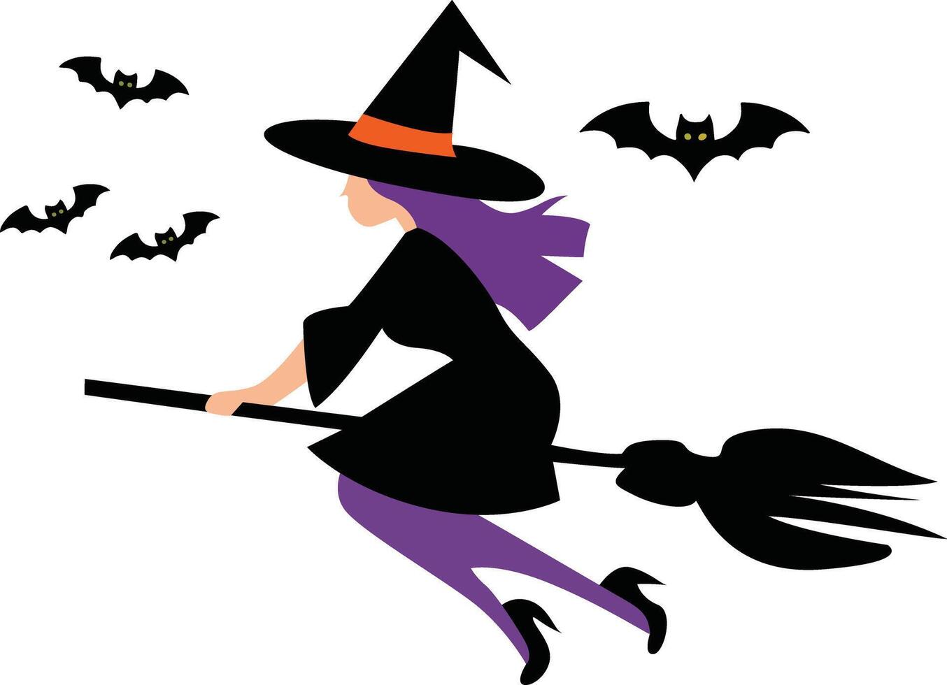 Witch Flying Broom Bats Halloween vector