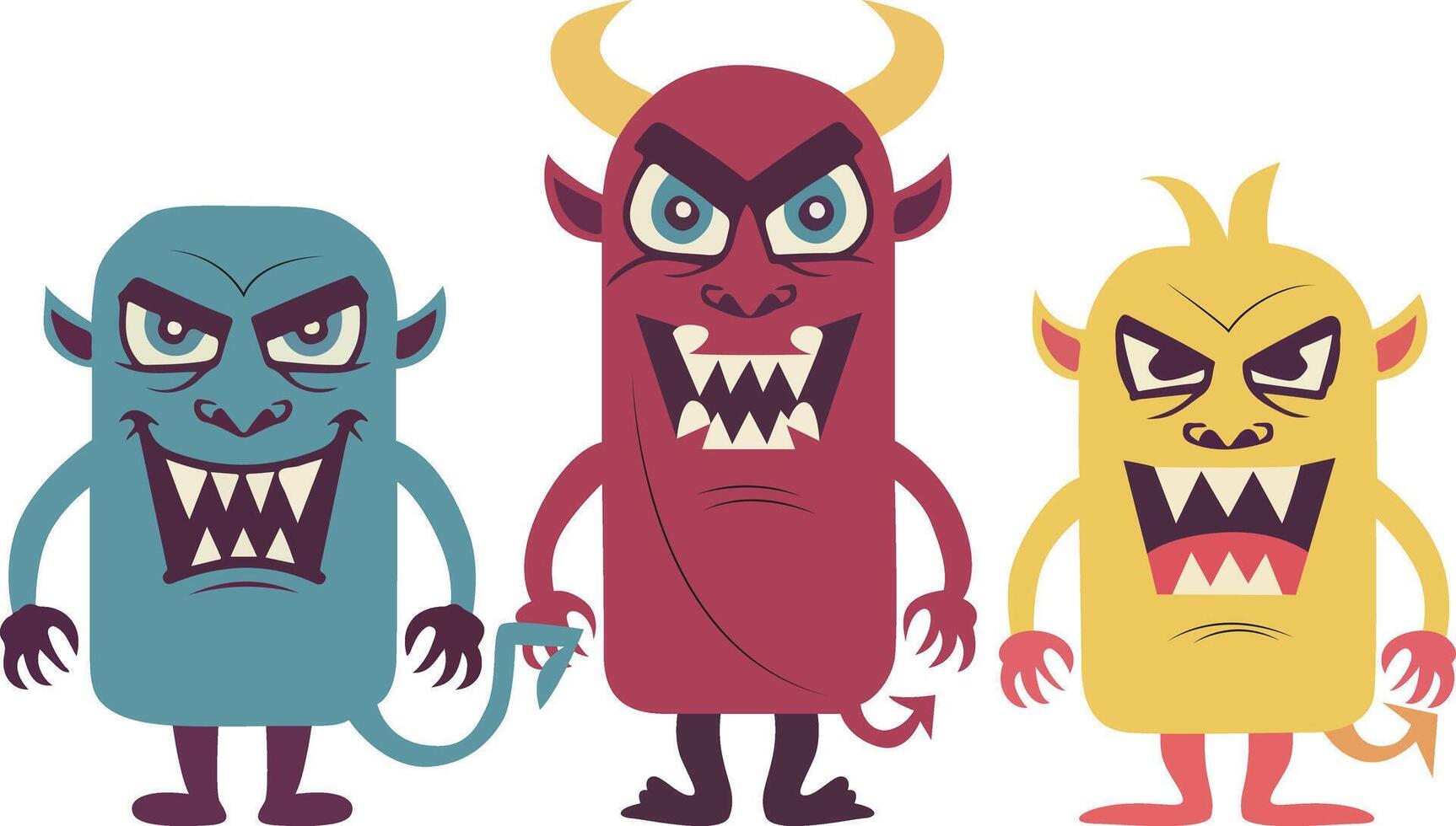 Three Cartoon Devil Monsters Illustration vector
