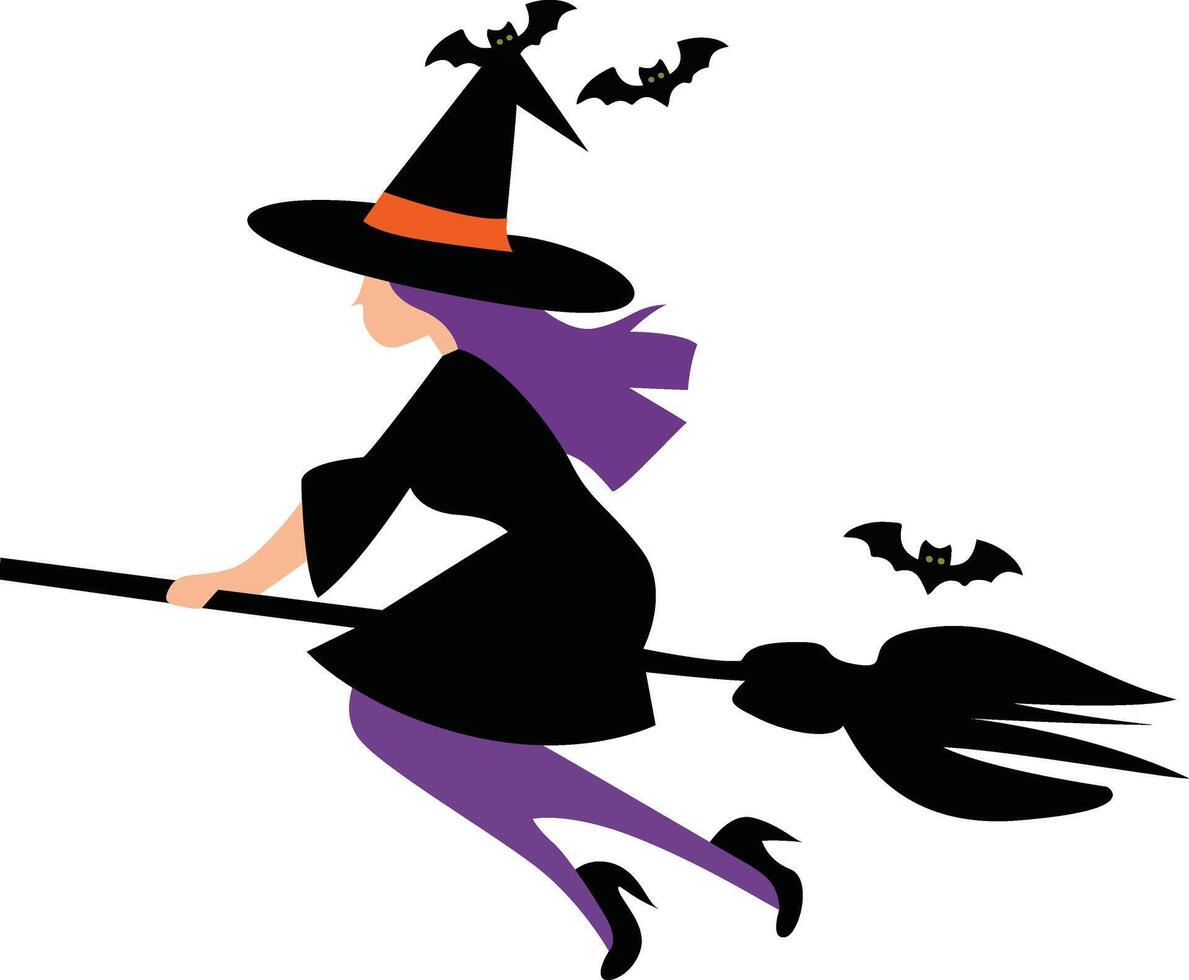 Halloween Witch Flying Broom Bats vector