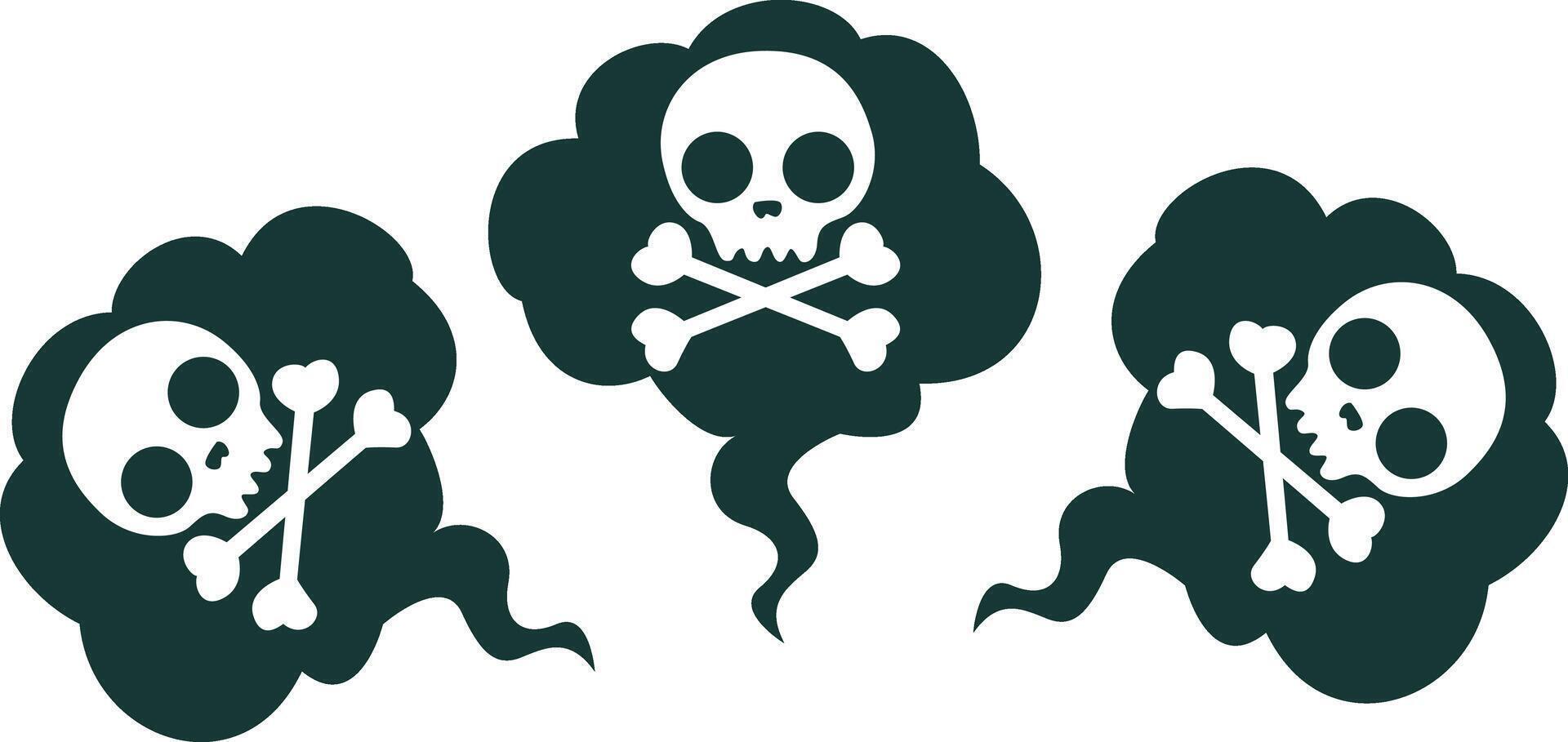 Three Skulls Crossbones Smoke Clouds vector