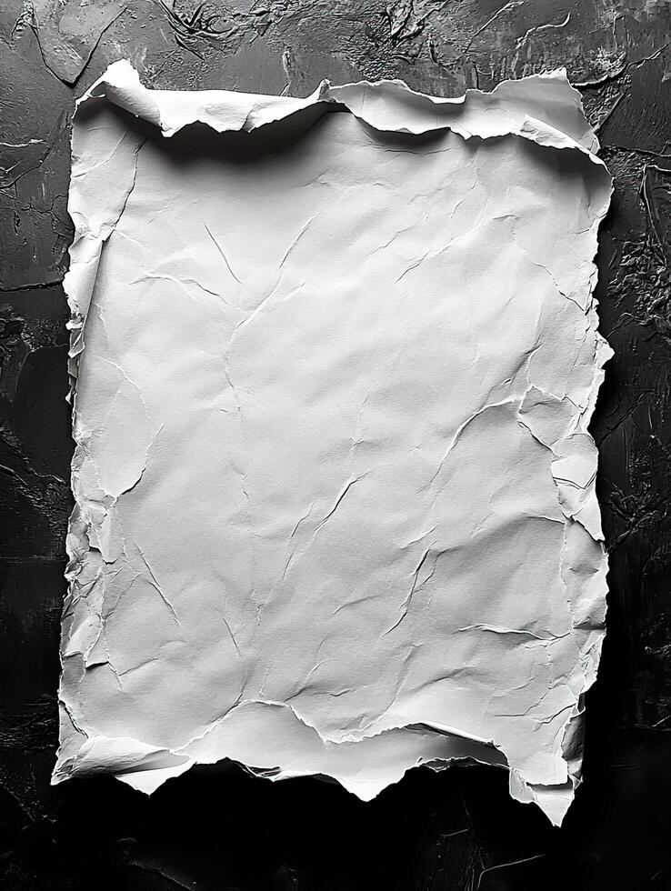 Crumpled white paper on dark textured background photo