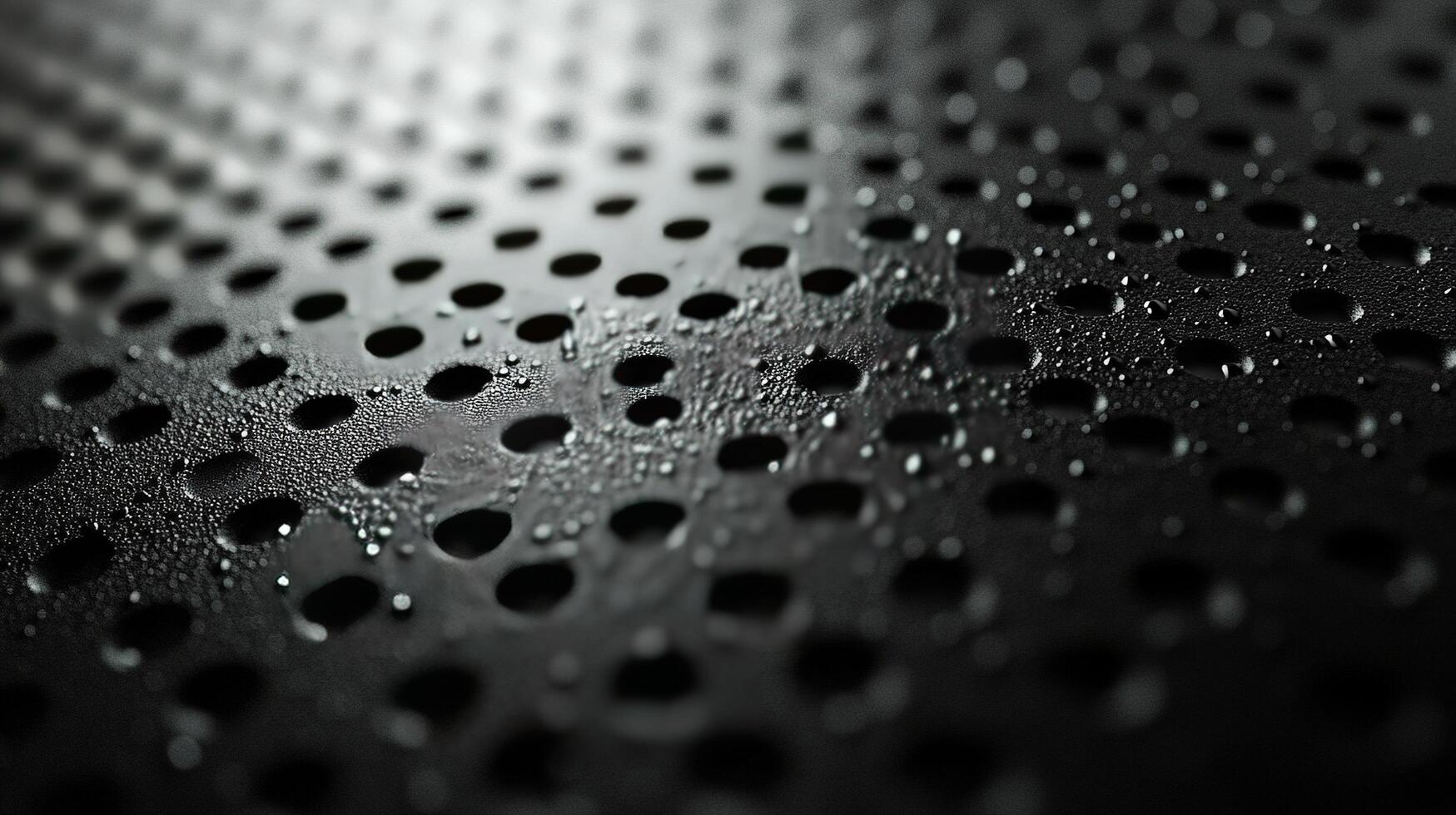 Water droplets on perforated black metal surface photo