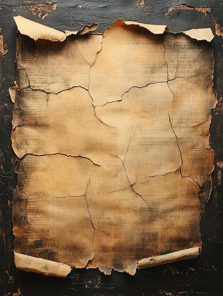 Cracked old scroll on dark background, ancient message photo