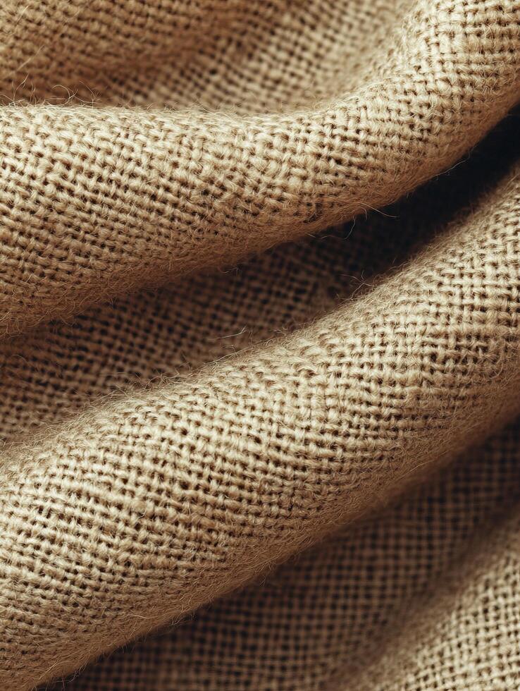 Folded burlap texture close-up, natural textile background photo