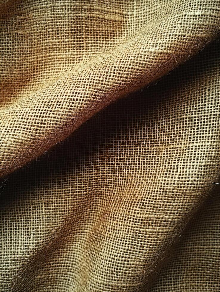 Textured burlap surface folds with shadows for background, backdrop, and presentations photo