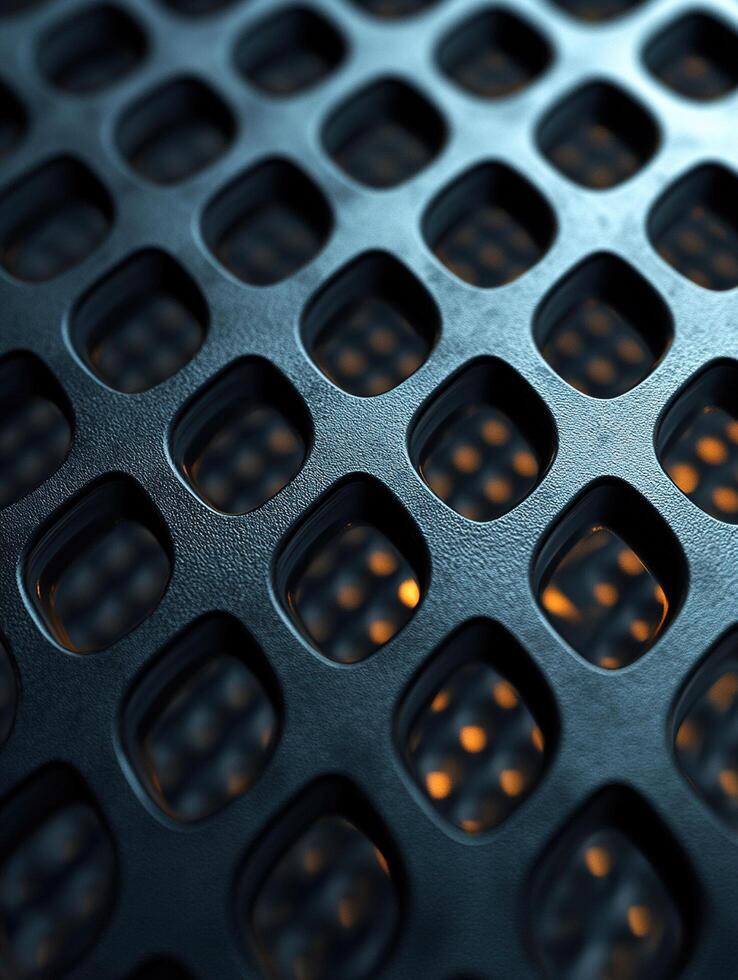 Grid with repeating diamond holes in foreground with textured blurred light background photo