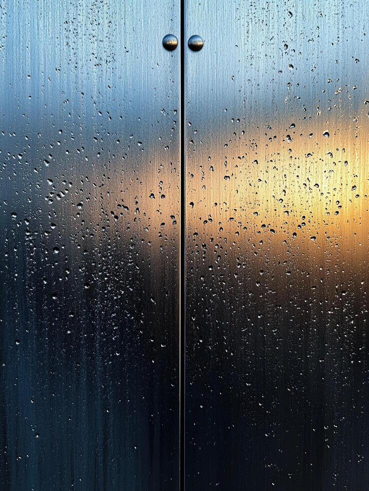 Wet metal doors, reflecting light, suitable as a background or for use in art photo
