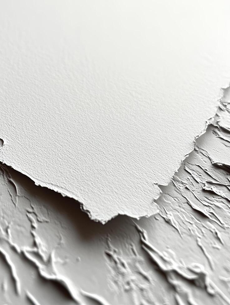 Torn paper over textured surface in white, for creative background use photo
