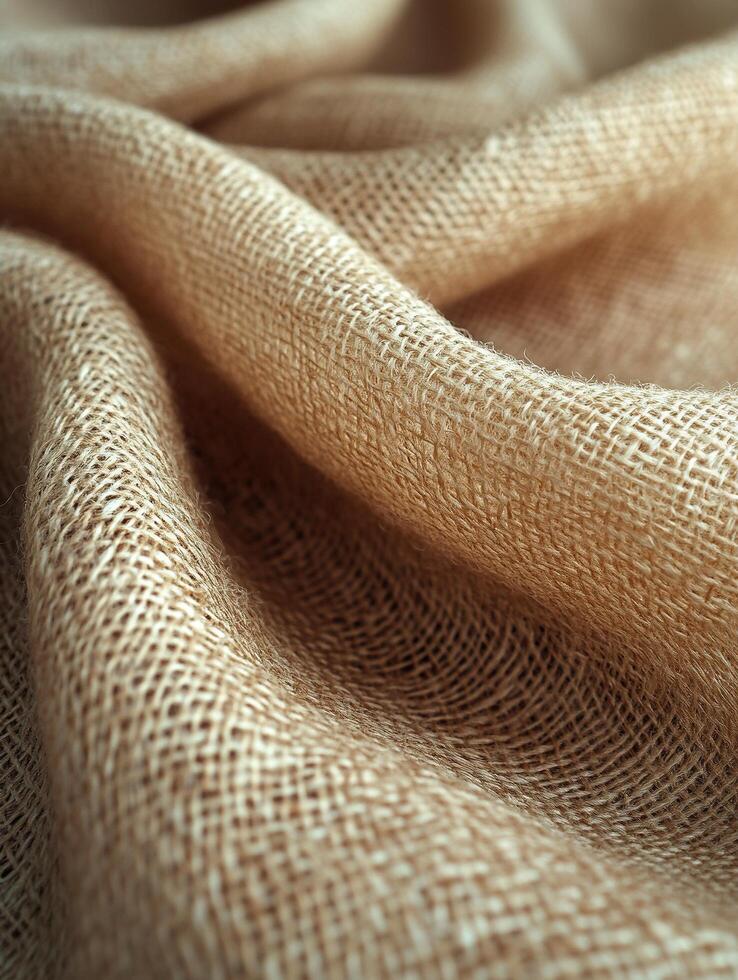 Tan fabric drapes with texture. Background is blurred. Use in textiles photo