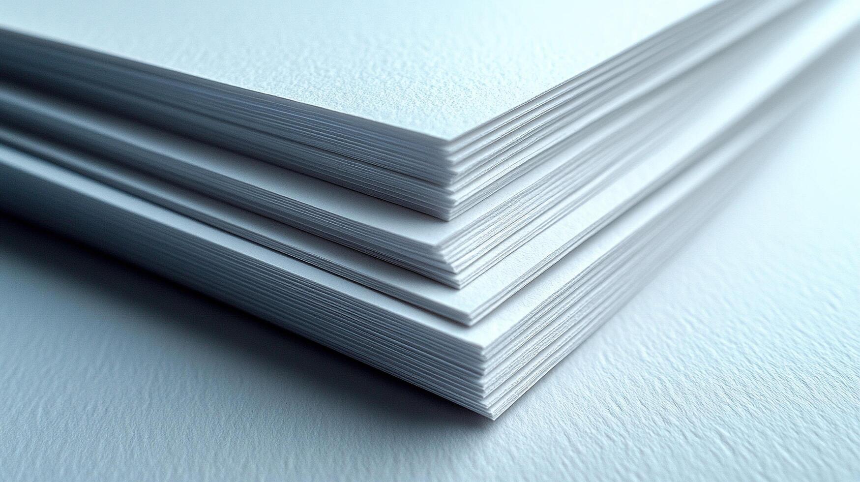 Stack of white paper sheets, smooth surface, close up, for printing use photo