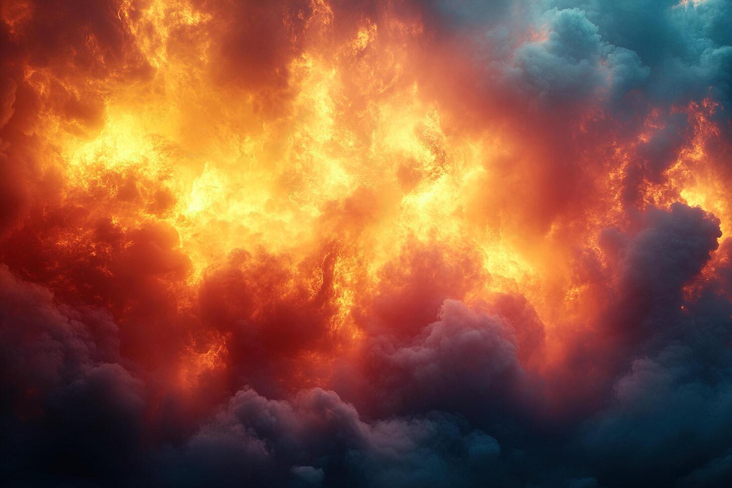 Fiery cloudscape at sunset, dramatic sky background for apocalyptic scenes photo