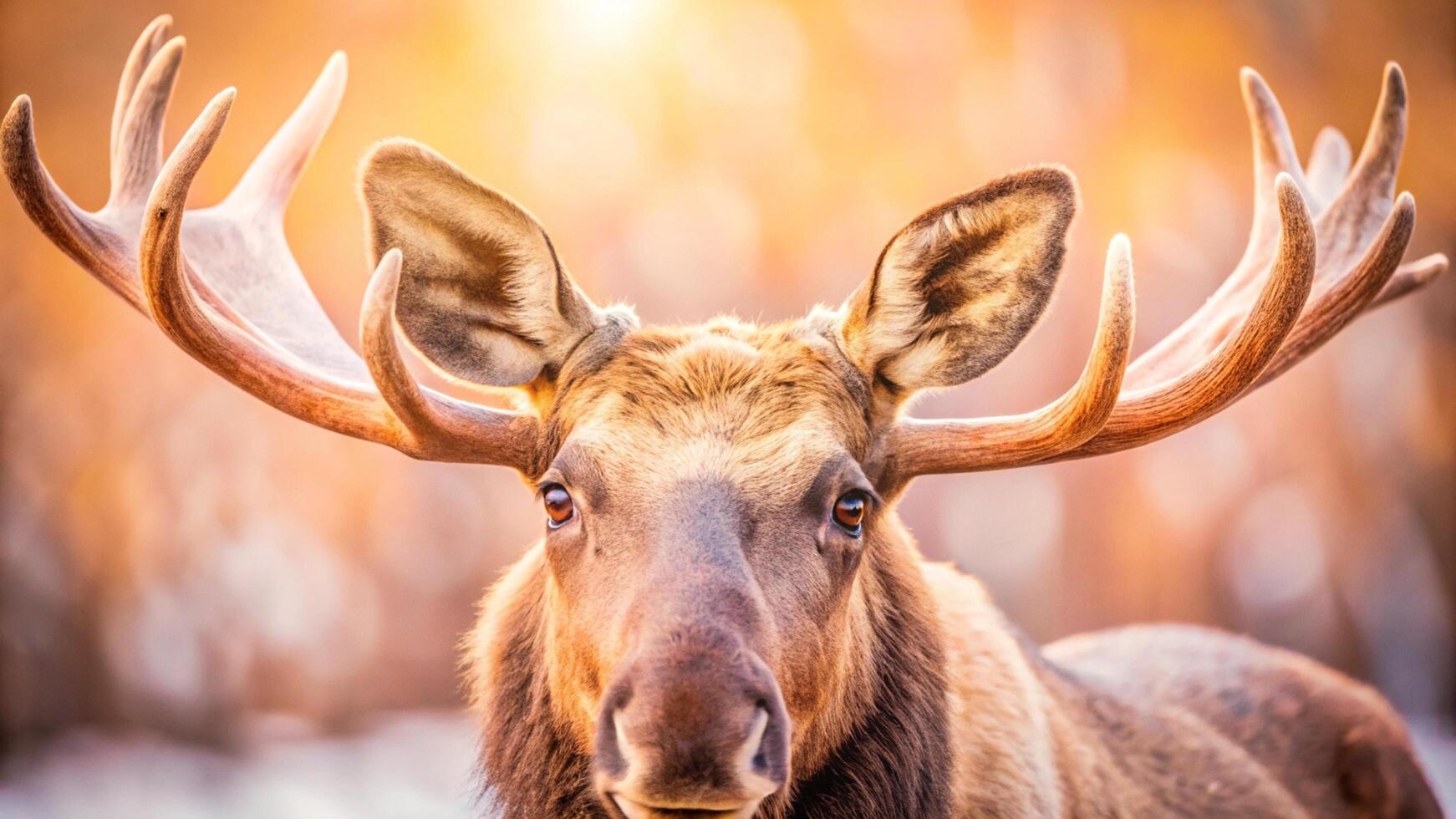 A close up of a moose with large antlers photo