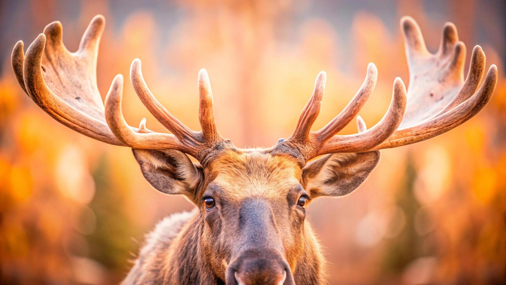 A close up of a moose with large antlers photo